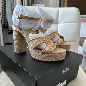 BNIB Coach Talina Raffia Platform Sandals Size 7